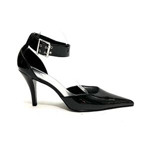 Vintage Y2K deadstock black vegan patent leather pointed toe fetish heels